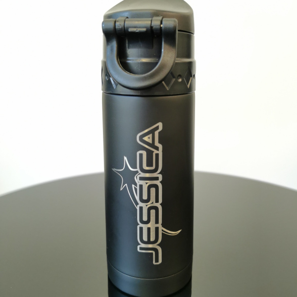 Black Thermos Mug with Jessica logo